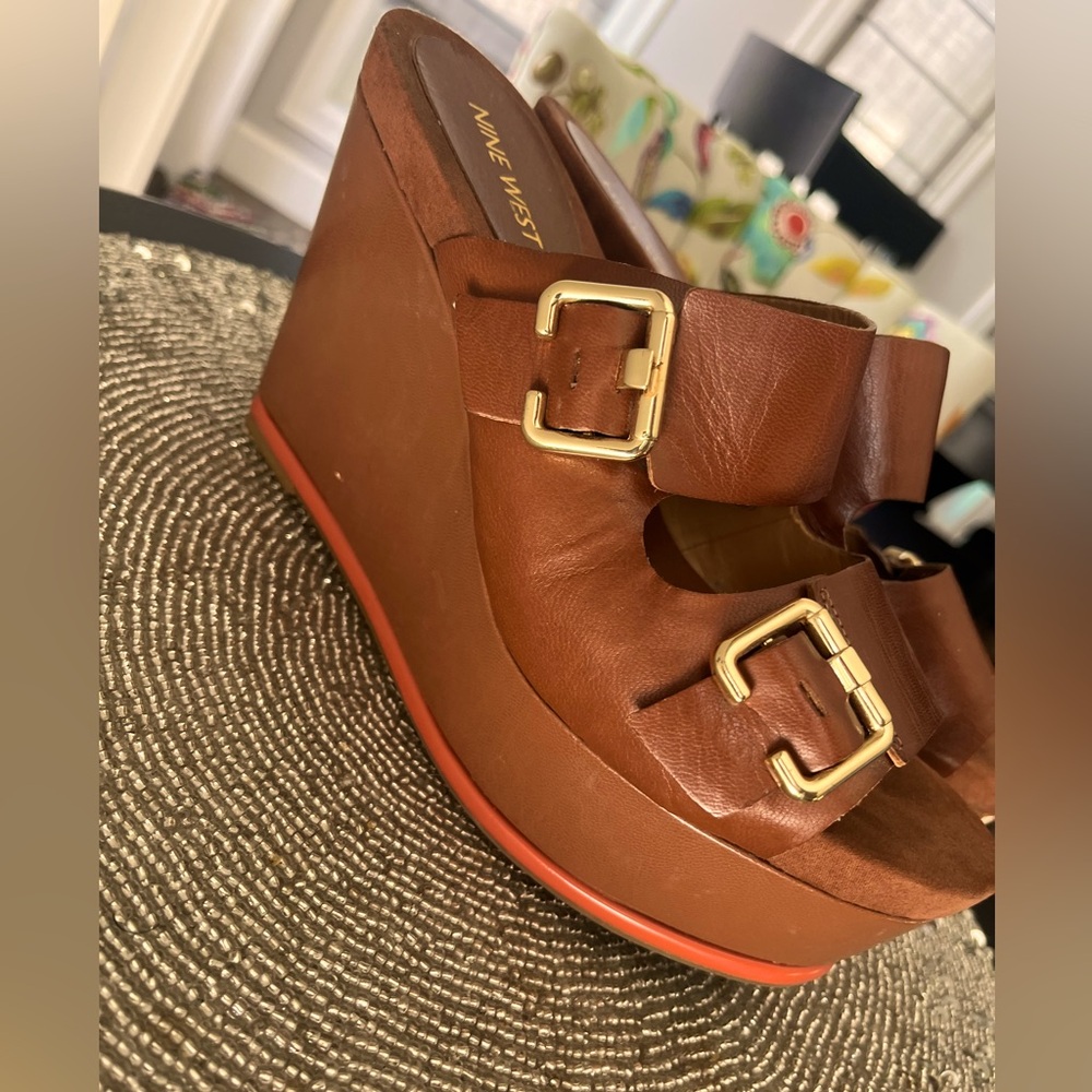 Nine West Platform Wedge Slide Sandal- like new